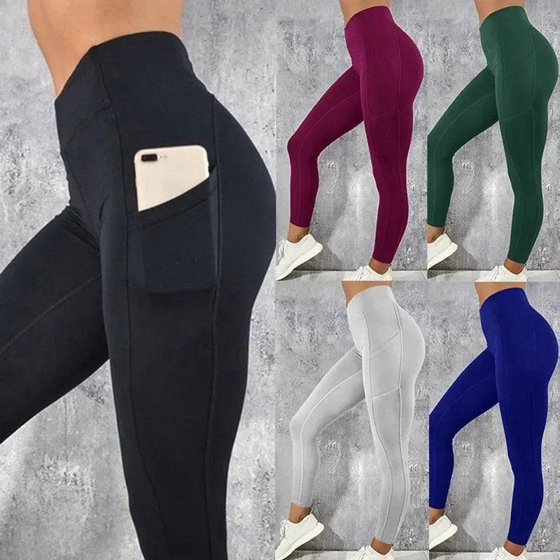 Yoga Leggings Dam - Hög Midja med Ficka & Push-Up Effekt