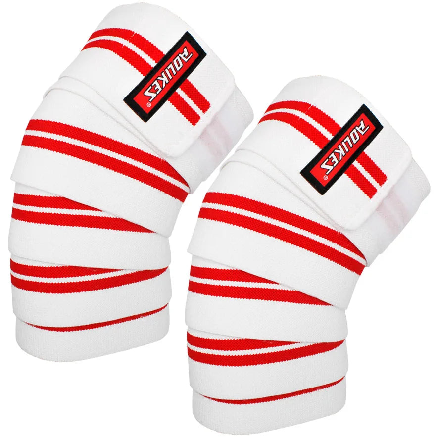 AOLIKES knälindor vit röda för powerlifting och crossfit