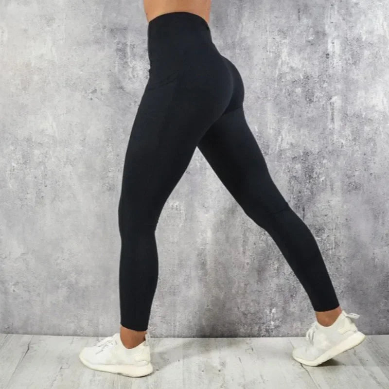 Yoga Leggings Dam - Hög Midja med Ficka & Push-Up Effekt